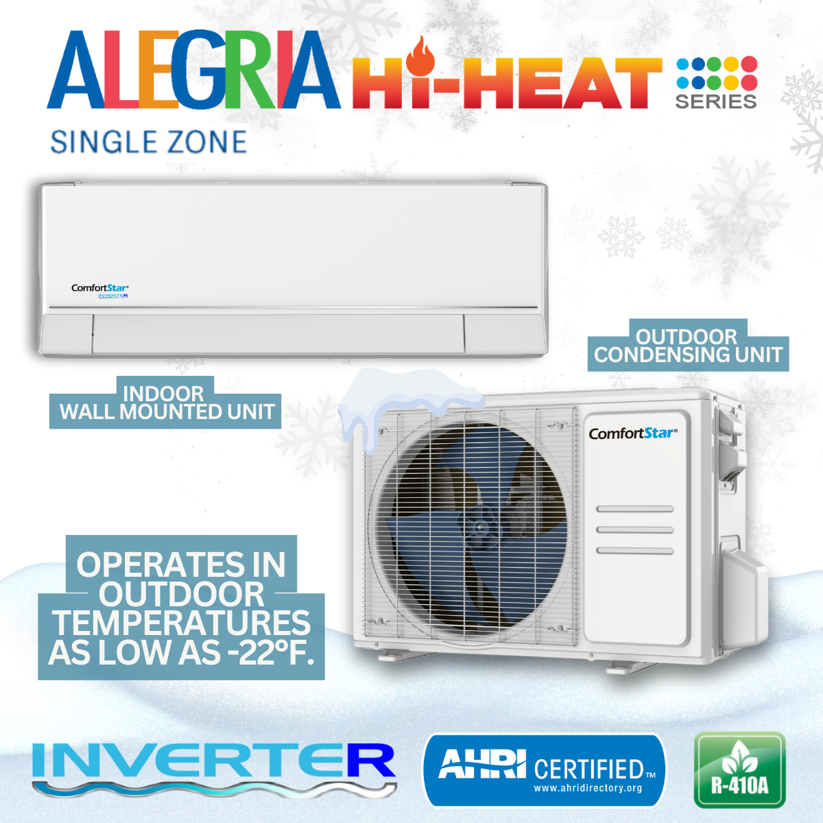 12K Cooling + Heating - 208/230v Energy Star Wall Mounted – Mini-Split System – 25.5 SEER2