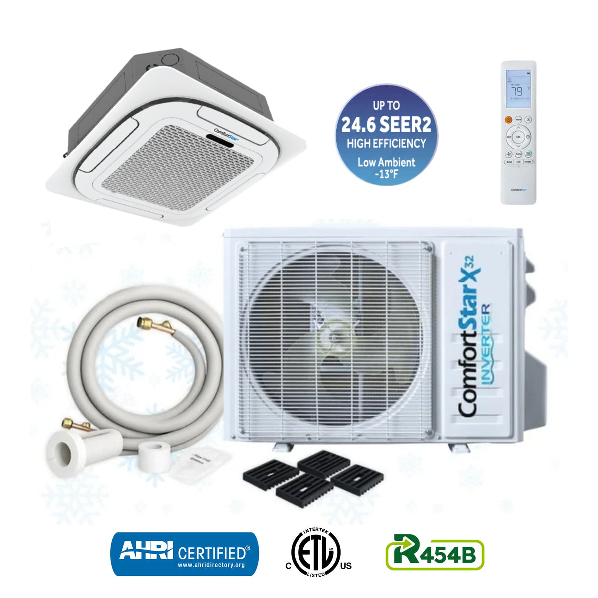 ComfortStar 24,000 BTU cassette mini-split heat pump system with TIP3 indoor unit and CPP3 outdoor unit.