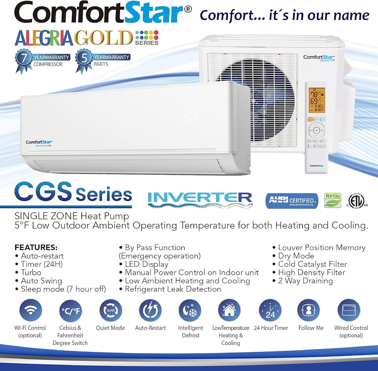 24,000 BTU Ductless Mini Split Air Conditioner & Heat Pump – Wall Mounted, 230V Inverter, 18.5 SEER2 Energy-Efficient Cooling & Heating