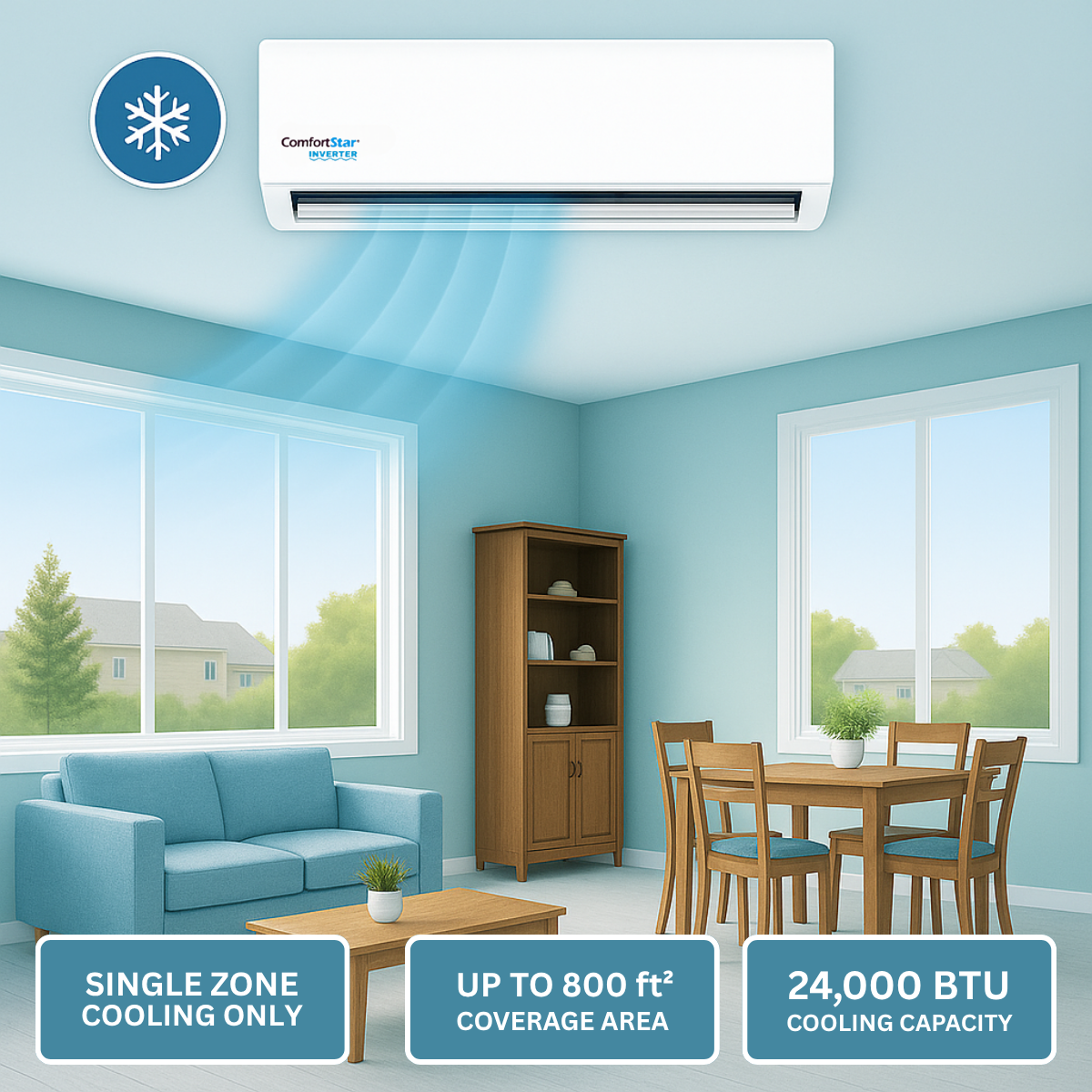 24,000 BTU Mini Split Air Conditioner – Wall Mounted, 230V Inverter, 22 SEER2 Energy-Efficient Cooling, WiFi Smart Control