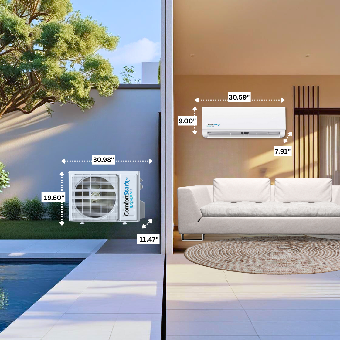 12,000 BTU Cooling + Heating Wall Mounted Ductless Mini Split Air Conditioner Heat Pump – 17 SEER2 Energy-efficient, Voltage 115V
