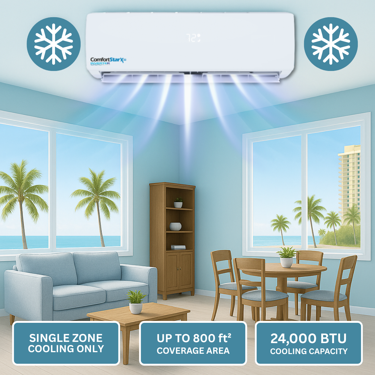 24,000 BTU Wall Mounted Ductless Mini Split Air Conditioner – 17 SEER2 Energy-Efficient Cooling, Voltage 230V