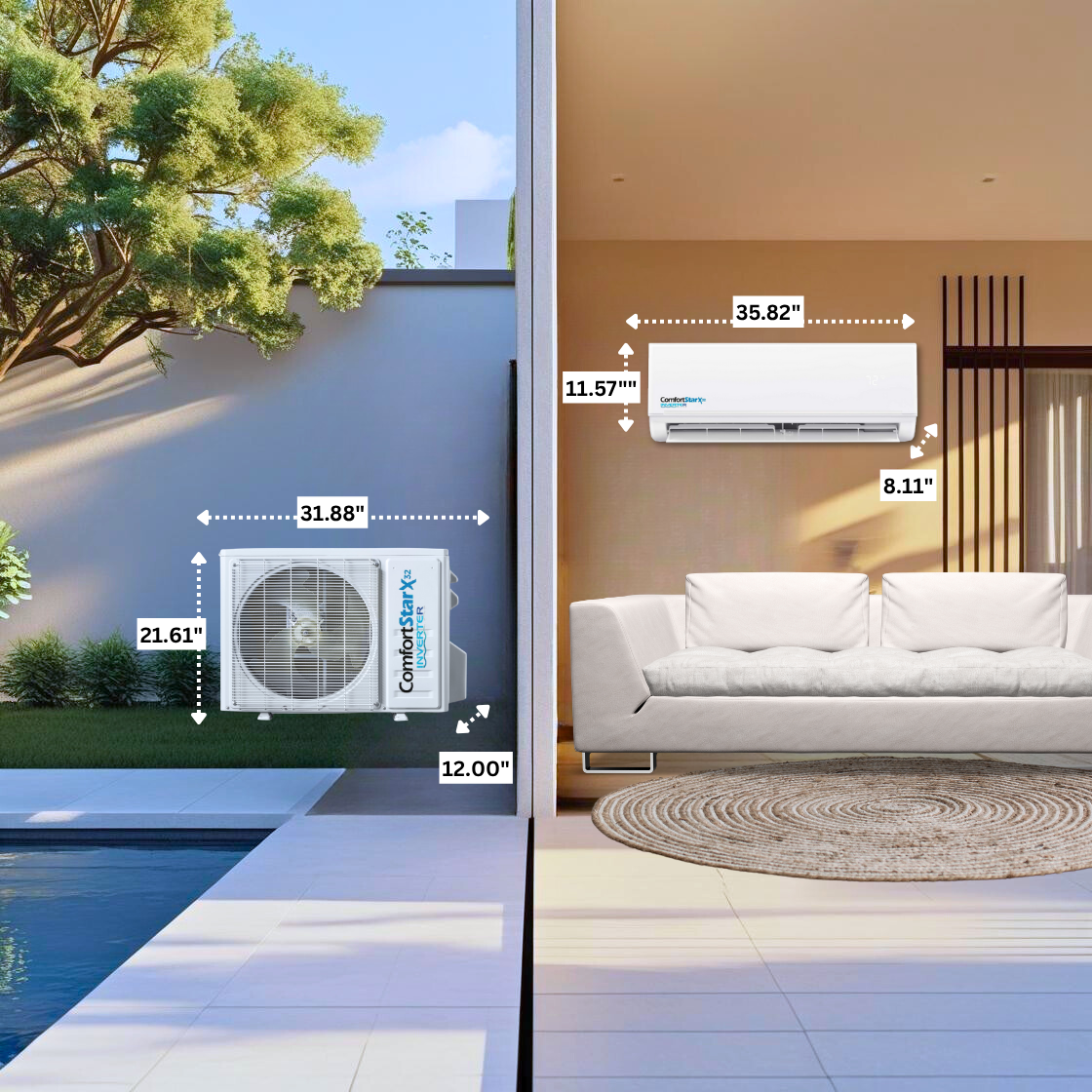 18,000 BTU Cooling + Heating - Wall Mounted Ductless Mini Split Air Conditioner Heat Pump – 17 SEER2 Energy-efficient, Voltage 230V