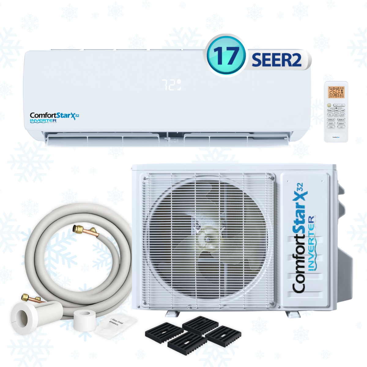 18,000 BTU Cooling + Heating - Wall Mounted Ductless Mini Split Air Conditioner Heat Pump – 17 SEER2 Energy-efficient, Voltage 230V