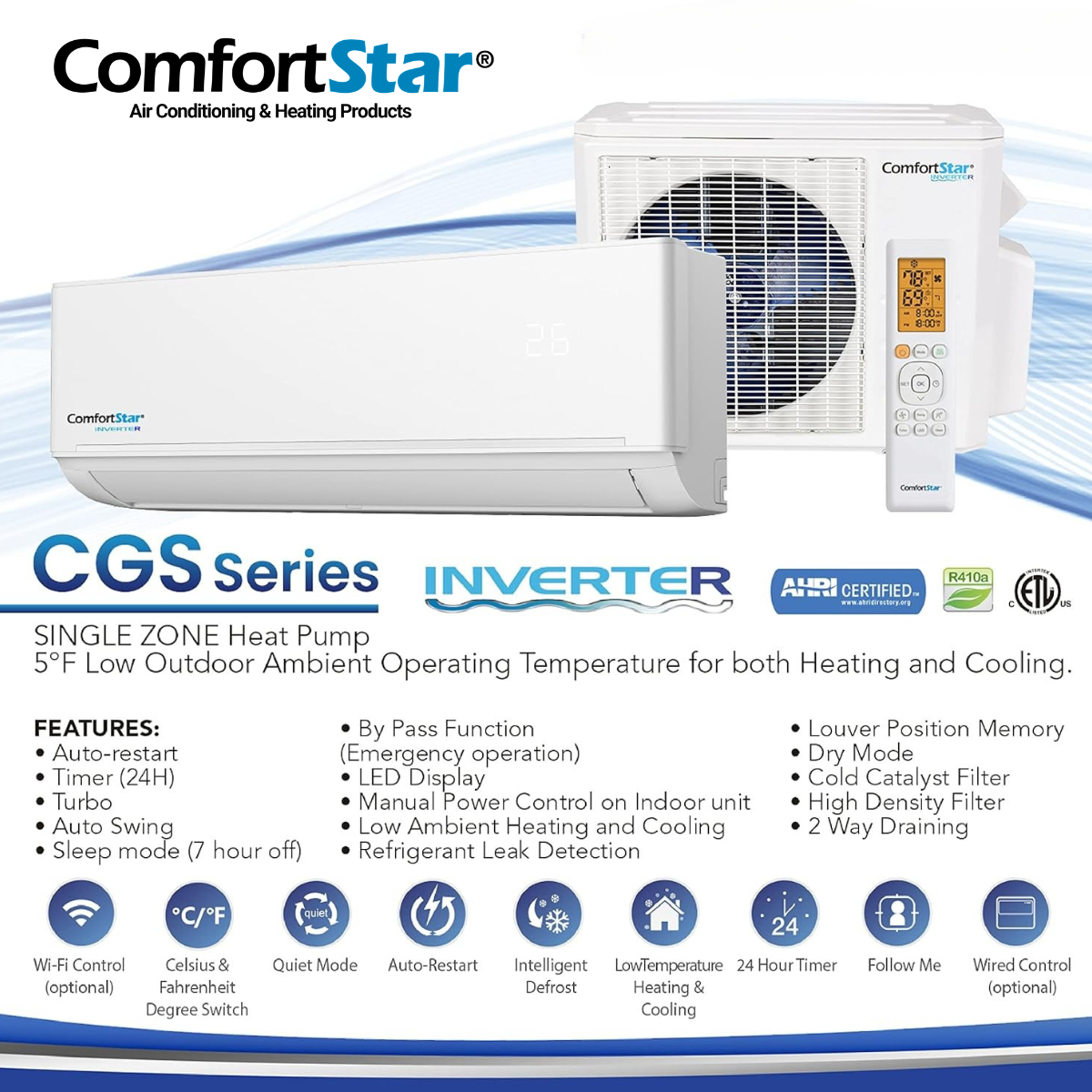 12,000 BTU Ductless Mini Split Air Conditioner & Heat Pump – Wall Mounted, 230V Inverter, 21.4 SEER2 Energy-Efficient Cooling & Heating