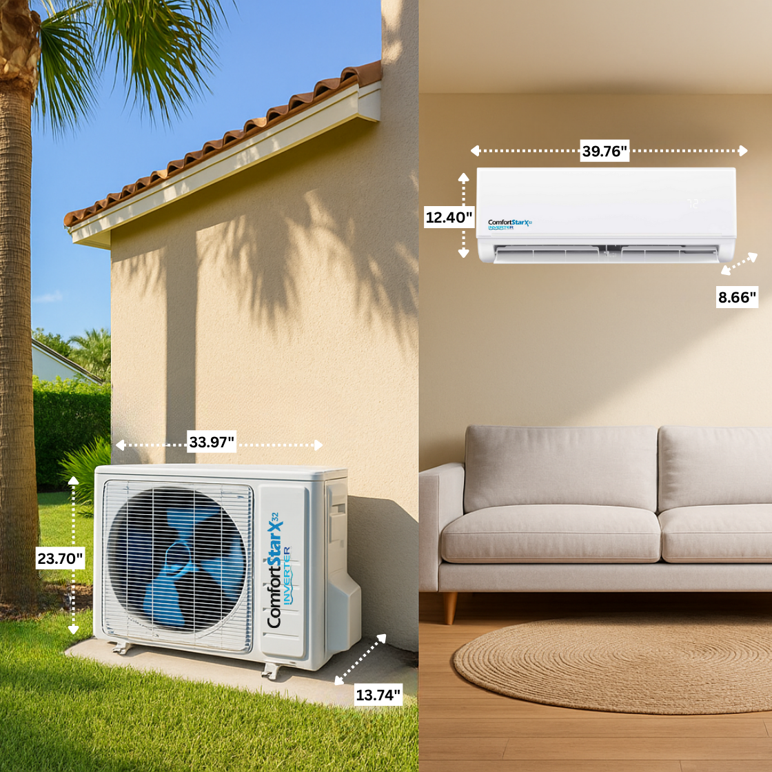 24,000 BTU Wall Mounted Ductless Mini Split Air Conditioner – 17 SEER2 Energy-Efficient Cooling, Voltage 230V