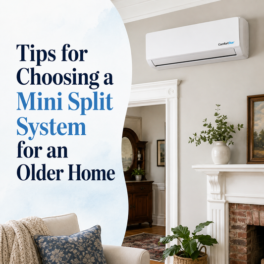 ComfortStar mini split installed in an older home with classic trim, vintage details, and a clean modern design for efficient ductless heating and cooling.
