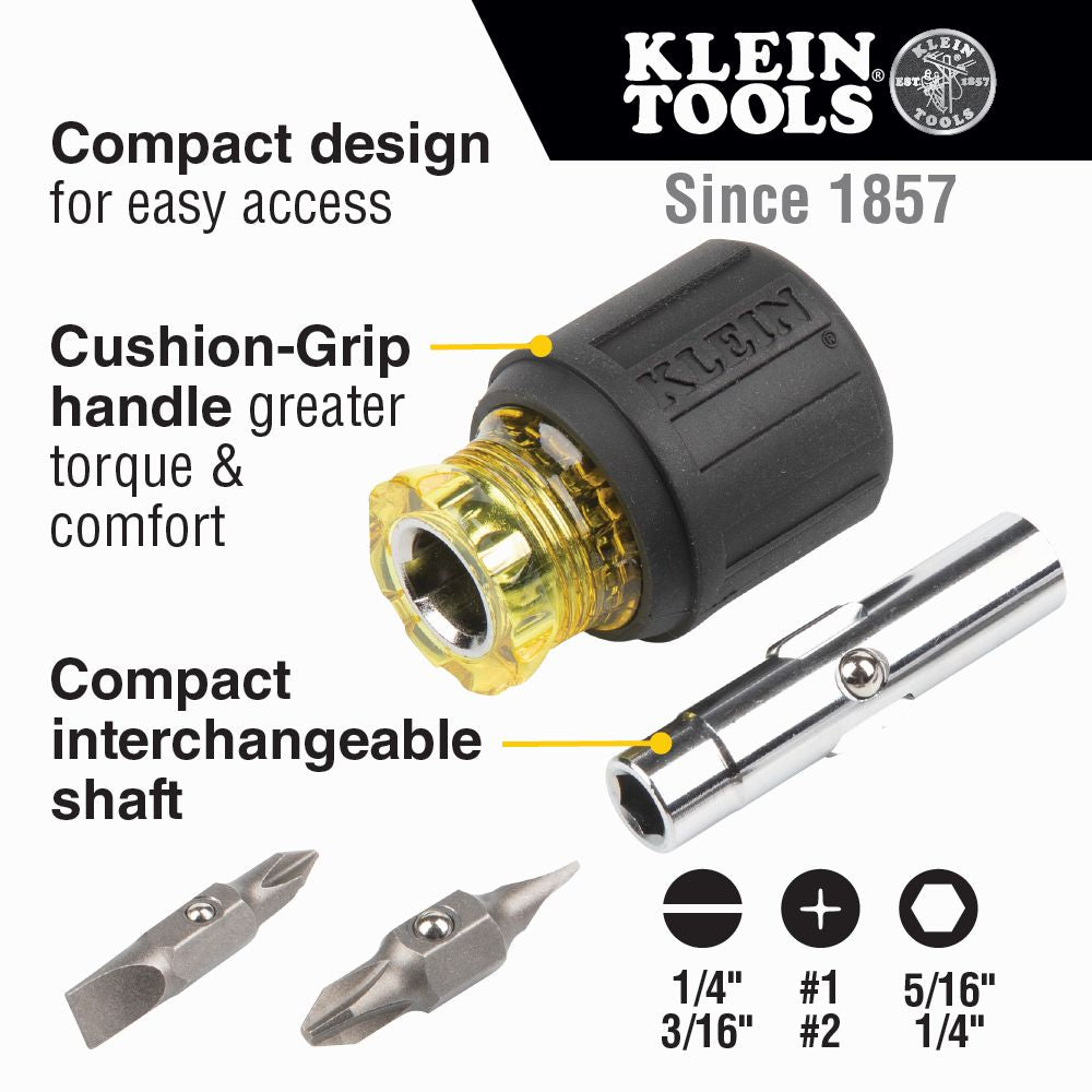 6-IN-1 STUBBY MULTI-BIT SCREWDRIVER/NUT DRIVER