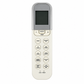 Gray and white HVAC wireless remote control with a blank display and labeled buttons, shown front-facing on a white background.