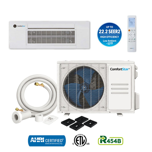ComfortStar 9,000 BTU one-way cassette mini-split heat pump system with T1W3 indoor unit and matched CPP3 outdoor unit.