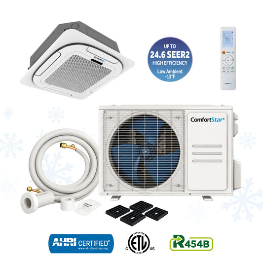 ComfortStar 18,000 BTU cassette mini-split heat pump system with TPA3 indoor unit and CPP3 outdoor unit.