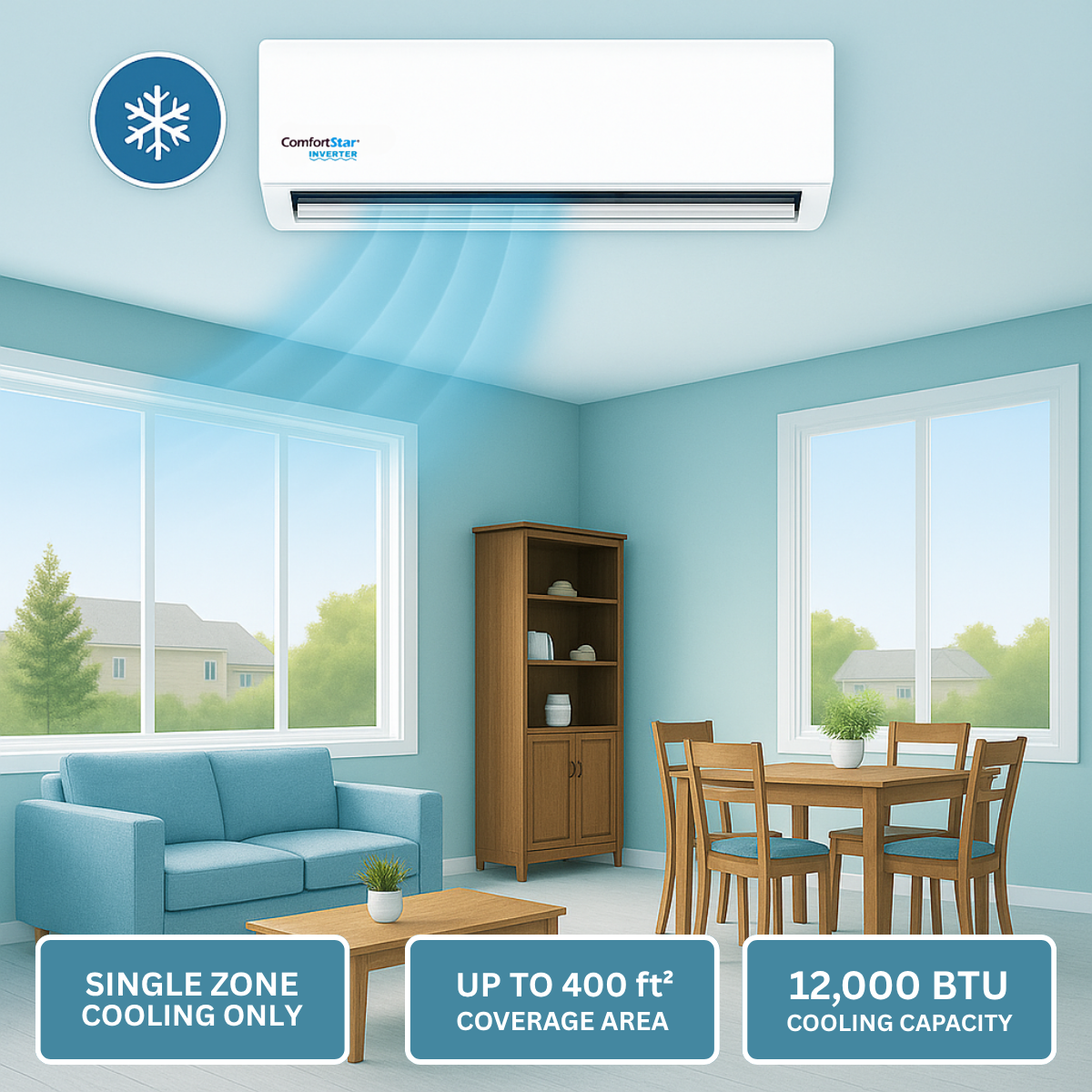 12,000 BTU Mini Split Air Conditioner – Wall Mounted, 230V Inverter, 22 SEER2 Energy-Efficient Cooling, WiFi Smart Control
