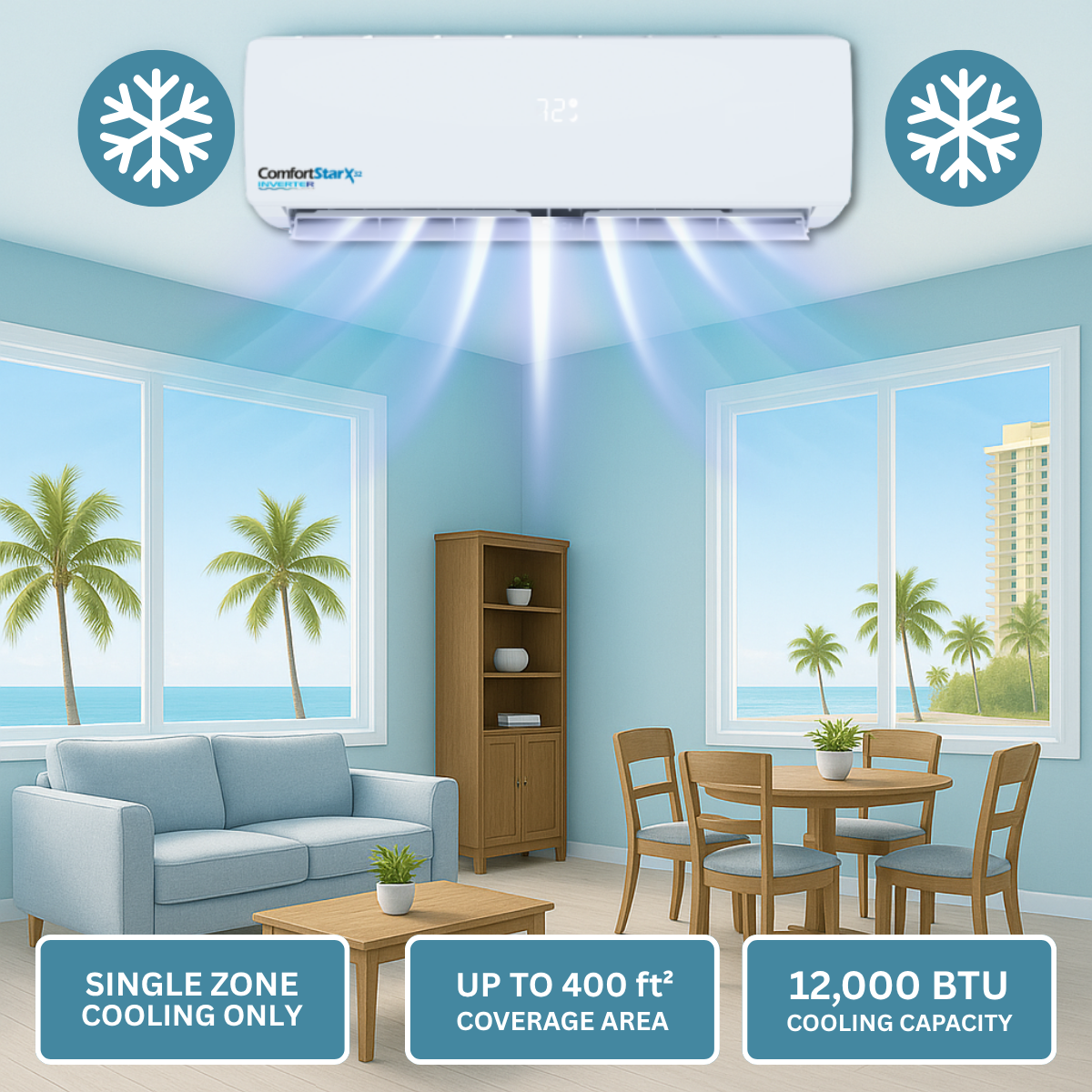 12,000 BTU Wall Mounted Ductless Mini Split Air Conditioner –  17 SEER2 Energy-Efficient Cooling, Voltage 115V