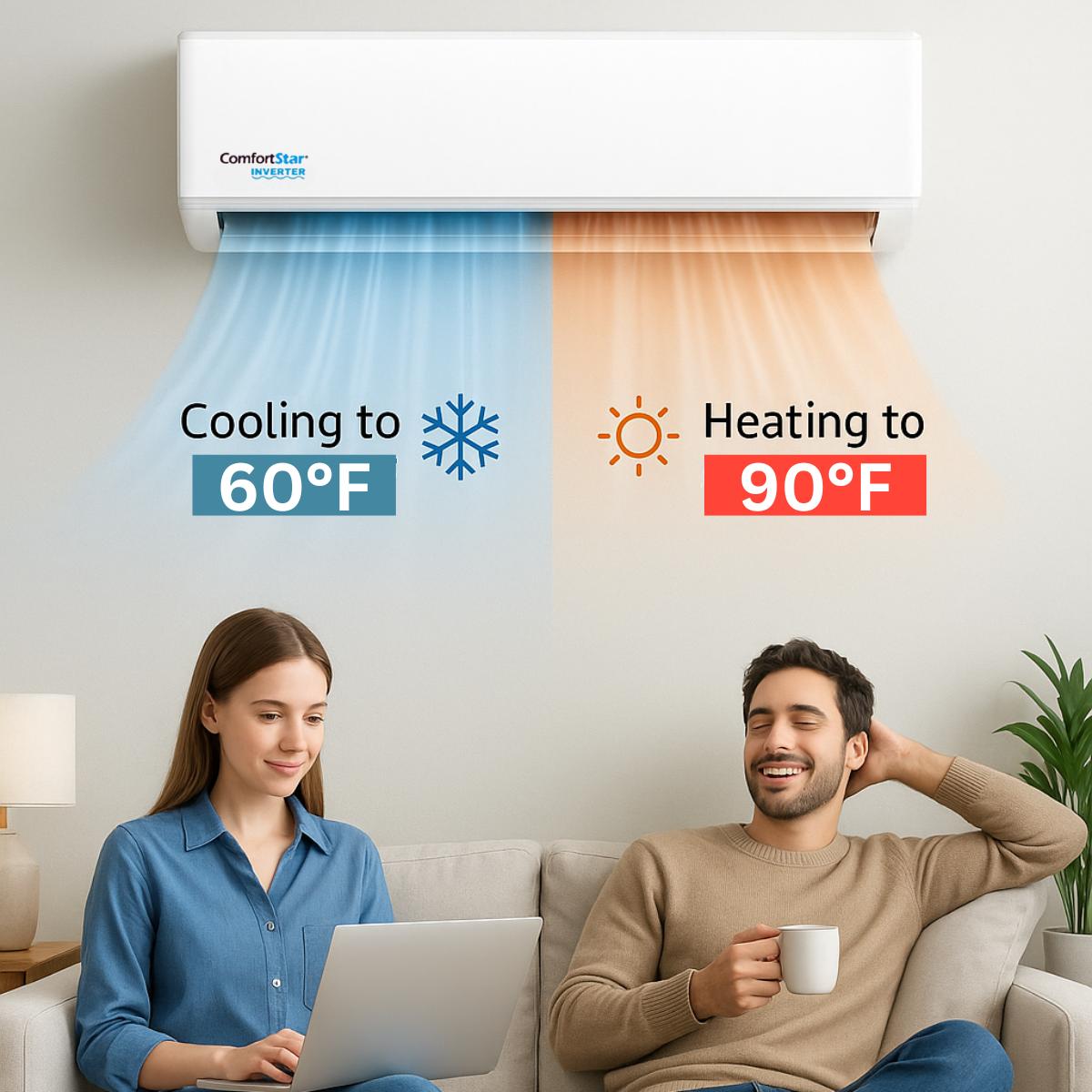 6,000 BTU Cooling + Heating - Wall Mounted Mini Split Air Conditioner Heat Pump – 25.3 SEER2 Energy-Efficient, Voltage 230V