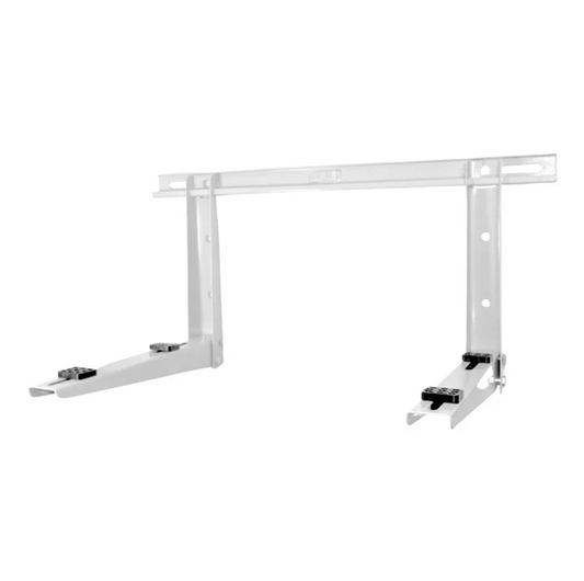 SMART-B adjustable mini split condenser wall bracket with sliding crossbar, powder-coated steel construction, anti-vibration pads, and 550 lb. load capacity.